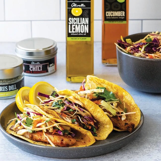 Lemon & Chili Fish Tacos with Cucumber Slaw | Seared Living – SEARED LIVING