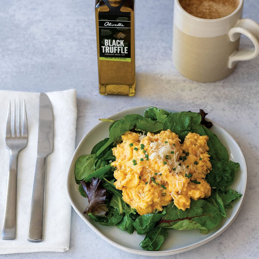 Creamy Parmesan Eggs with Truffled Greens - SEARED LIVING
