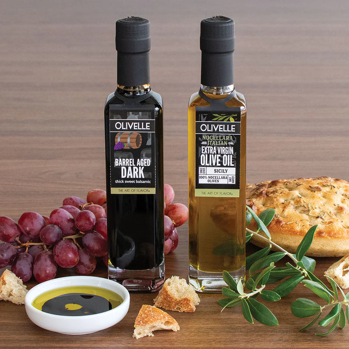 Perfect Pairing: Nocellara Italian Extra Virgin Olive Oil & Barrel Aged Dark Balsamic