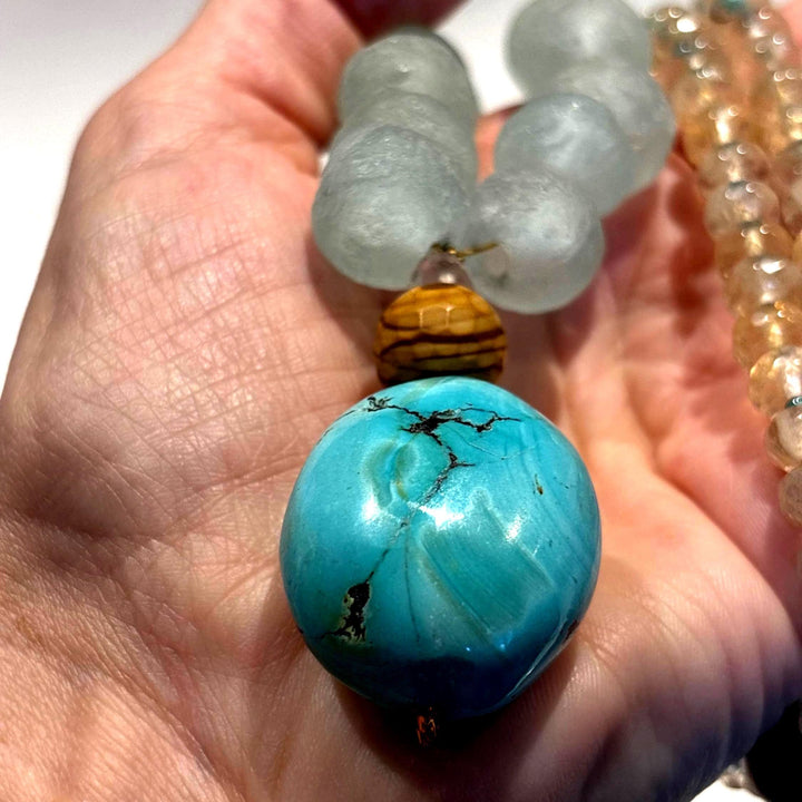 Turquoise Mala Necklace Prayer Beads Meditation Jewelry Spiritual Gift Mindfulness Practice Yoga Accessory Healing Crystal Bohemian Style