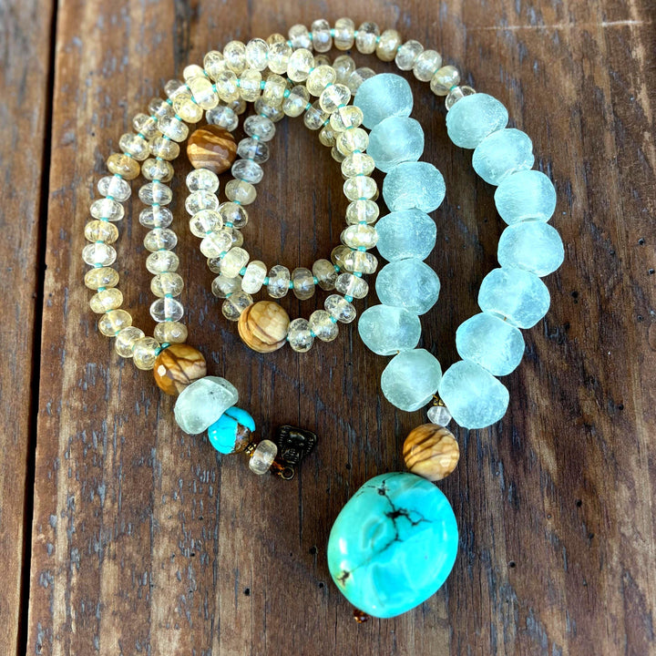 Turquoise Mala Necklace Prayer Beads Meditation Jewelry Spiritual Gift Mindfulness Practice Yoga Accessory Healing Crystal Bohemian Style