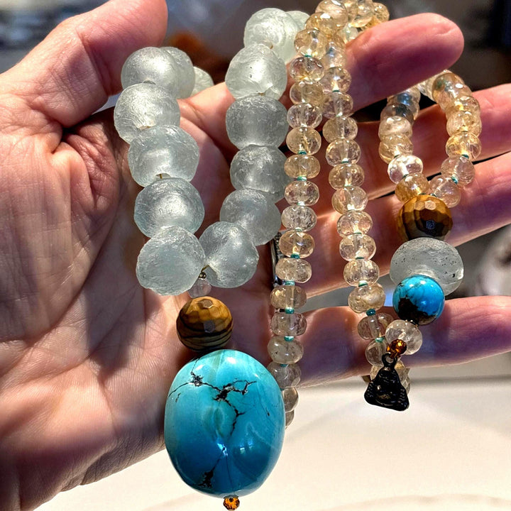 Turquoise Mala Necklace Prayer Beads Meditation Jewelry Spiritual Gift Mindfulness Practice Yoga Accessory Healing Crystal Bohemian Style
