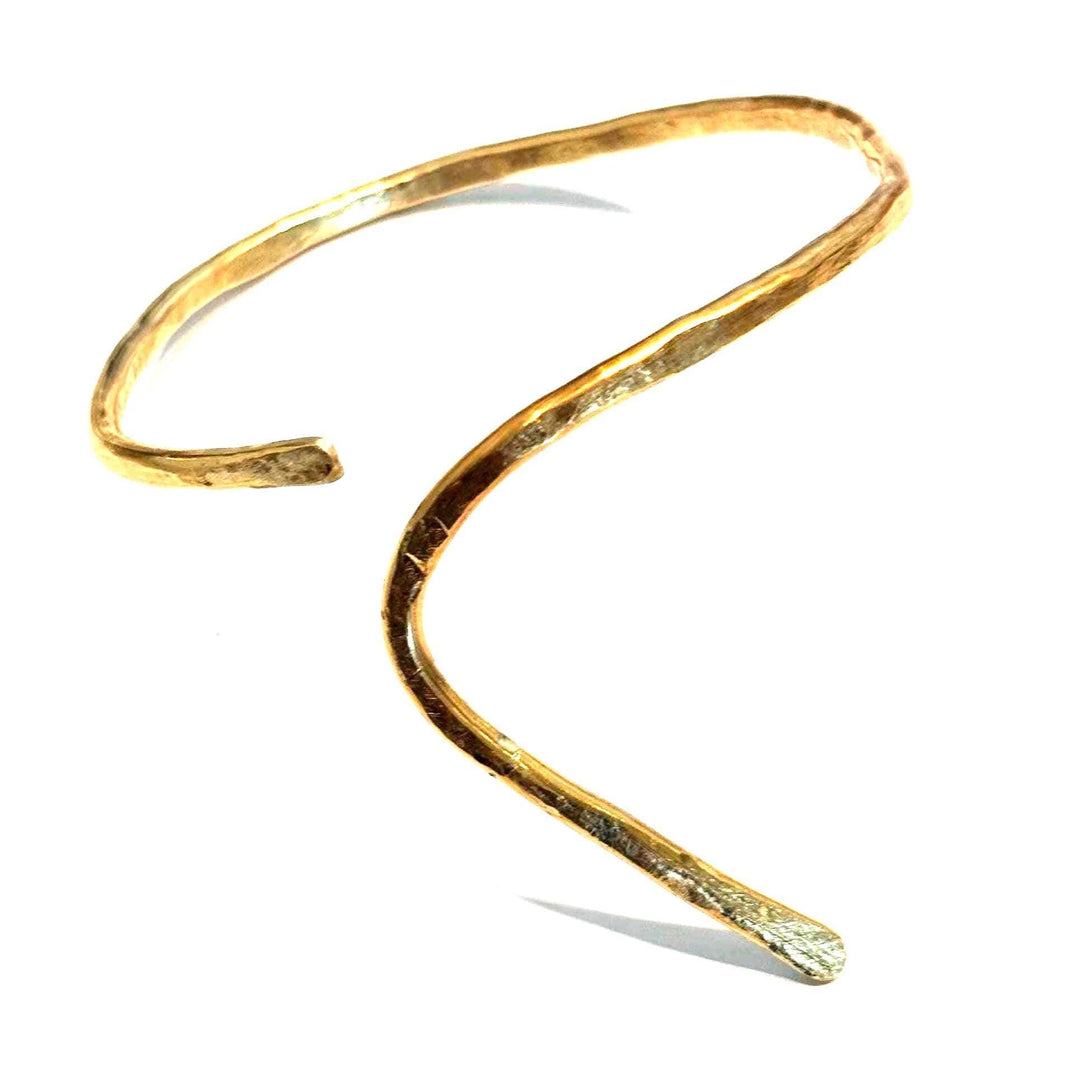 Minimalist Gold Cuff Bracelet Adjustable Brass Jewelry Design Organic Twist Opening Statement Piece Handmade Accessory Modern Style Hammered