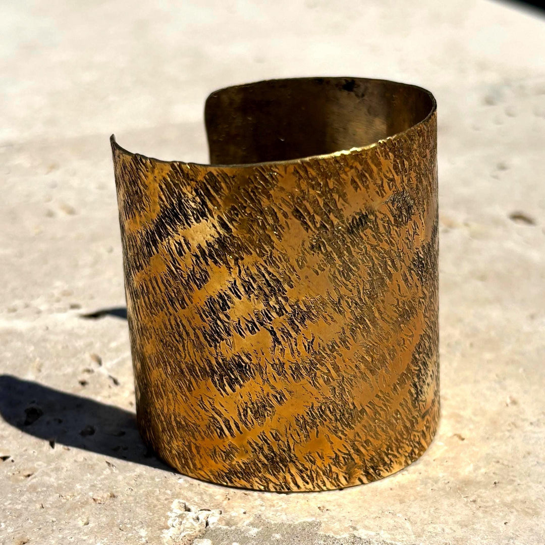 Looking for a Wide Gold Cuff Bracelet? Textured Brass Statement Cuff – Handmade Bohemian Artisan Adjustable Wristband