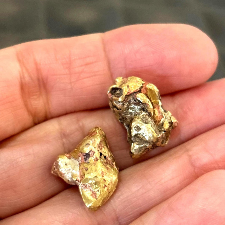 Rustic Gold Nugget Mixed Metal Stud Earrings 1/2" Diameter Handcrafted Artisan Design Brass Copper and Sterling Silver Boho Jewelry Gift