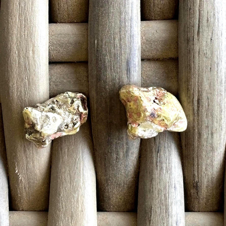 Rustic Gold Nugget Mixed Metal Stud Earrings 1/2" Diameter Handcrafted Artisan Design Brass Copper and Sterling Silver Boho Jewelry Gift