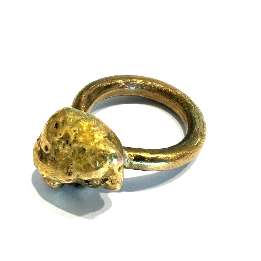 Brass Nugget Ring Bold Design Statement Piece Handcrafted Jewelry Rustic Style Boho Accessory Unisex Band Textured Metal Artisan Crafted