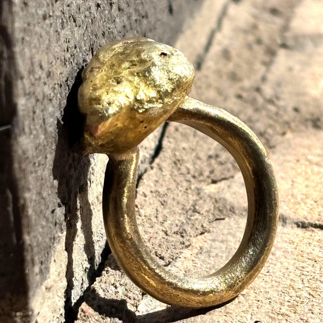 Brass Nugget Ring Bold Design Statement Piece Handcrafted Jewelry Rustic Style Boho Accessory Unisex Band Textured Metal Artisan Crafted