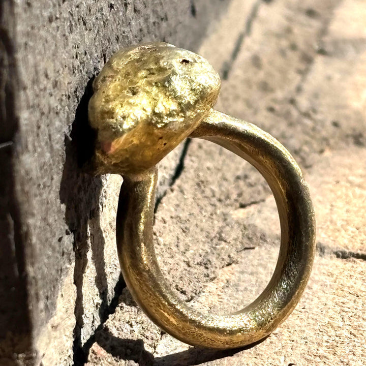 Brass Nugget Ring Bold Design Statement Piece Handcrafted Jewelry Rustic Style Boho Accessory Unisex Band Textured Metal Artisan Crafted