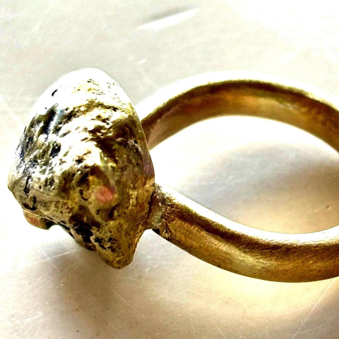 Brass Nugget Ring Bold Design Statement Piece Handcrafted Jewelry Rustic Style Boho Accessory Unisex Band Textured Metal Artisan Crafted