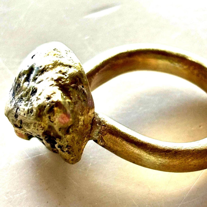 Brass Nugget Ring Bold Design Statement Piece Handcrafted Jewelry Rustic Style Boho Accessory Unisex Band Textured Metal Artisan Crafted