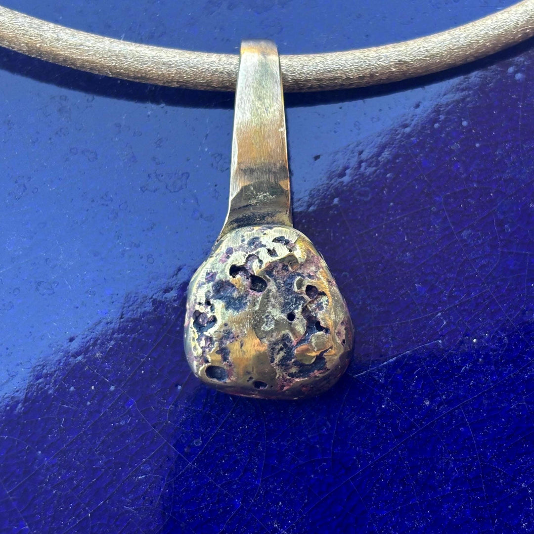 Brass Collar Necklace Removable Nugget Pendant Statement Choker Modern Design Artisan Jewelry Bohemian Style Gold Tone Layering Piece