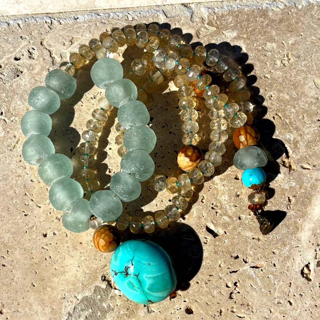 Turquoise Mala Necklace Prayer Beads Meditation Jewelry Spiritual Gift Mindfulness Practice Yoga Accessory Healing Crystal Bohemian Style