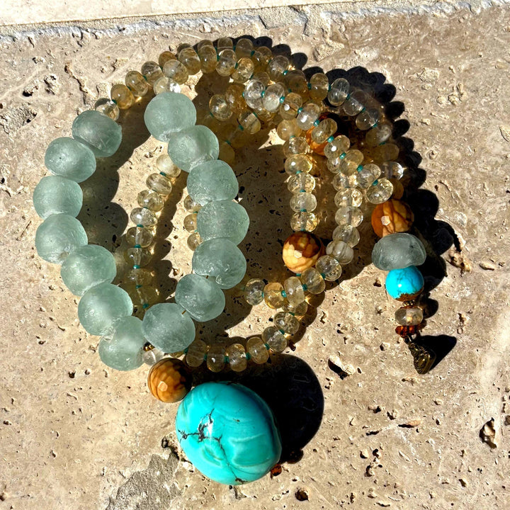 Turquoise Mala Necklace Prayer Beads Meditation Jewelry Spiritual Gift Mindfulness Practice Yoga Accessory Healing Crystal Bohemian Style