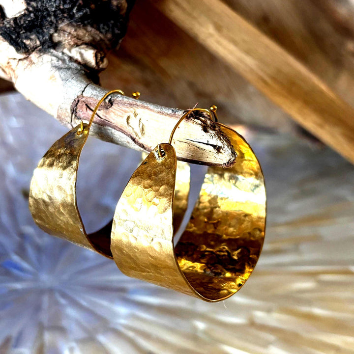 Are Hammered Brass Basket Hoop Earrings Lightweight? Handmade Gold Boho Statement Hoops with Everbrite Finish