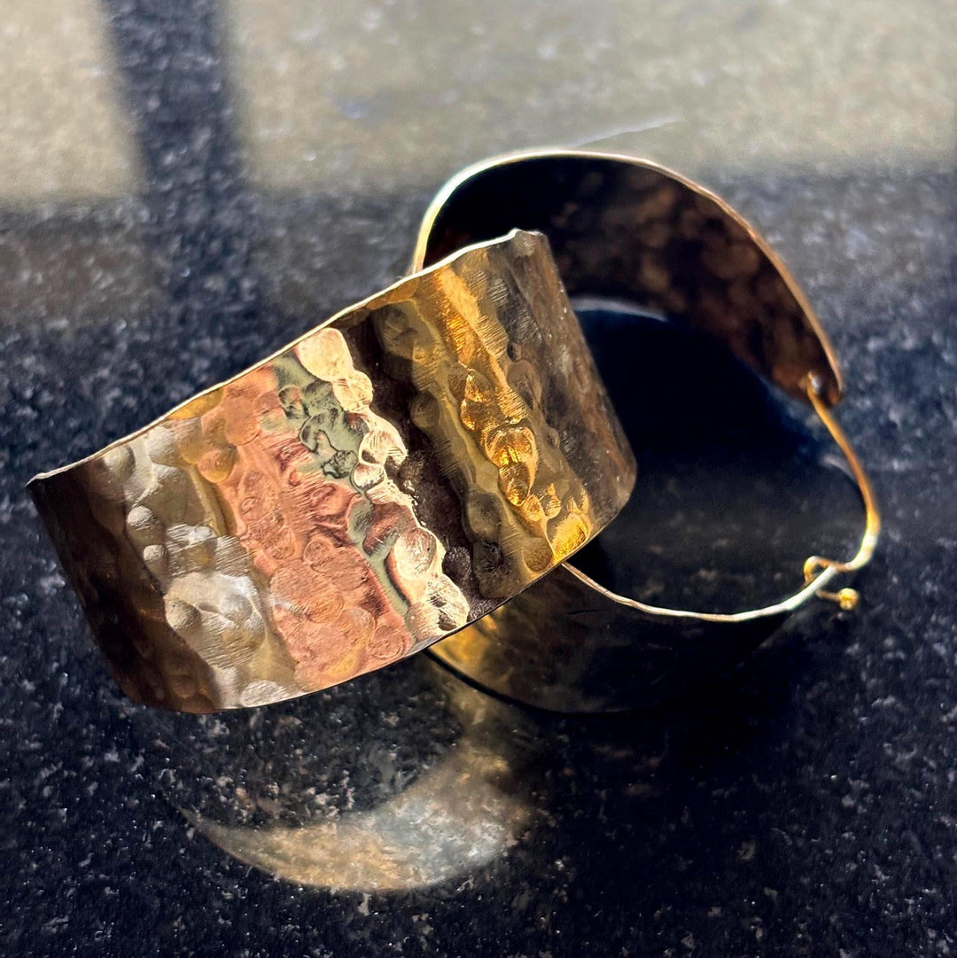 Are Hammered Brass Basket Hoop Earrings Lightweight? Handmade Gold Boho Statement Hoops with Everbrite Finish