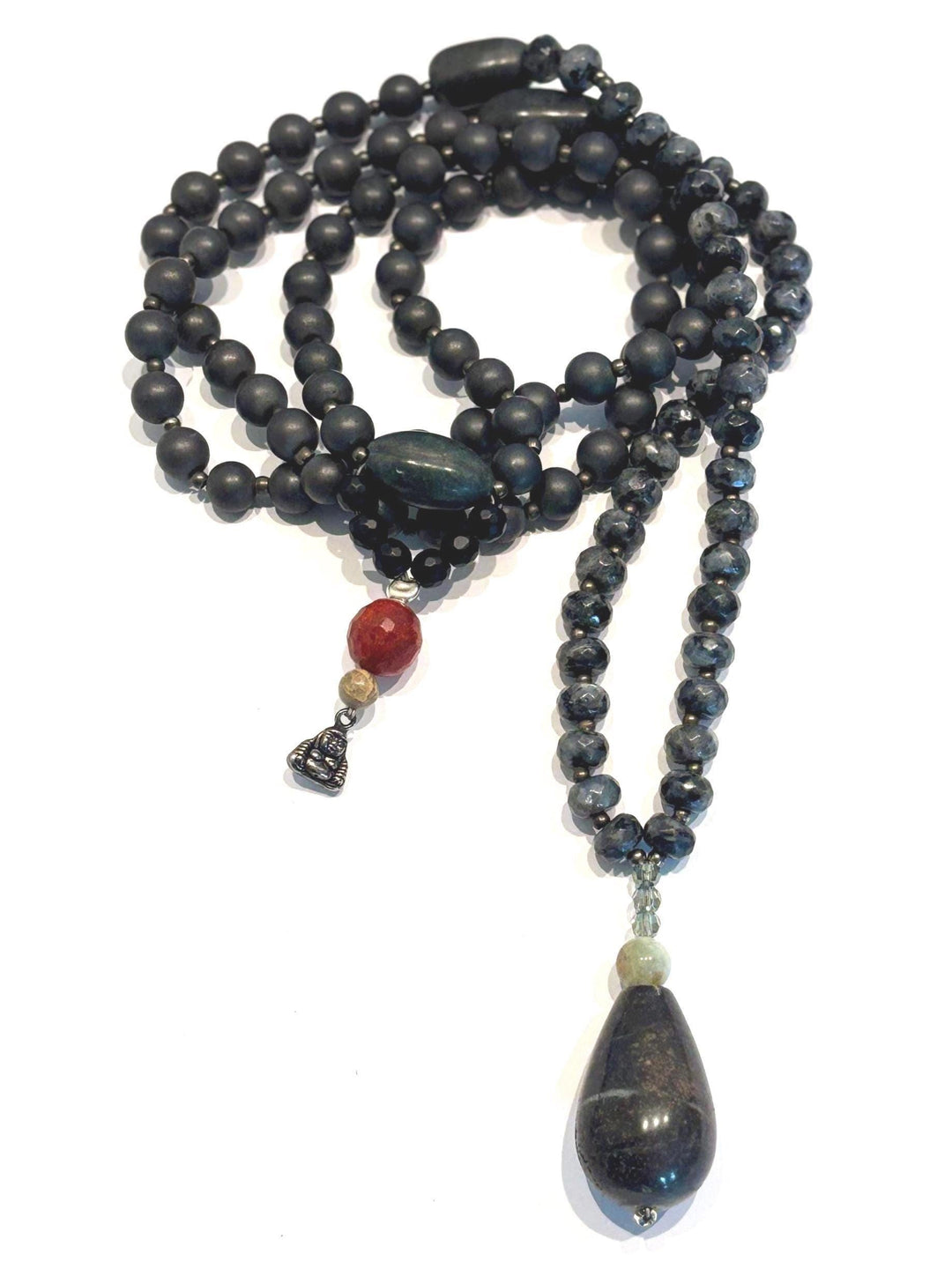 Jasper Mala Necklace Meditation Jewelry Boho Style Guru Bead Design Elements Black Prayer Beads Mindfulness Practice Spiritual Healing