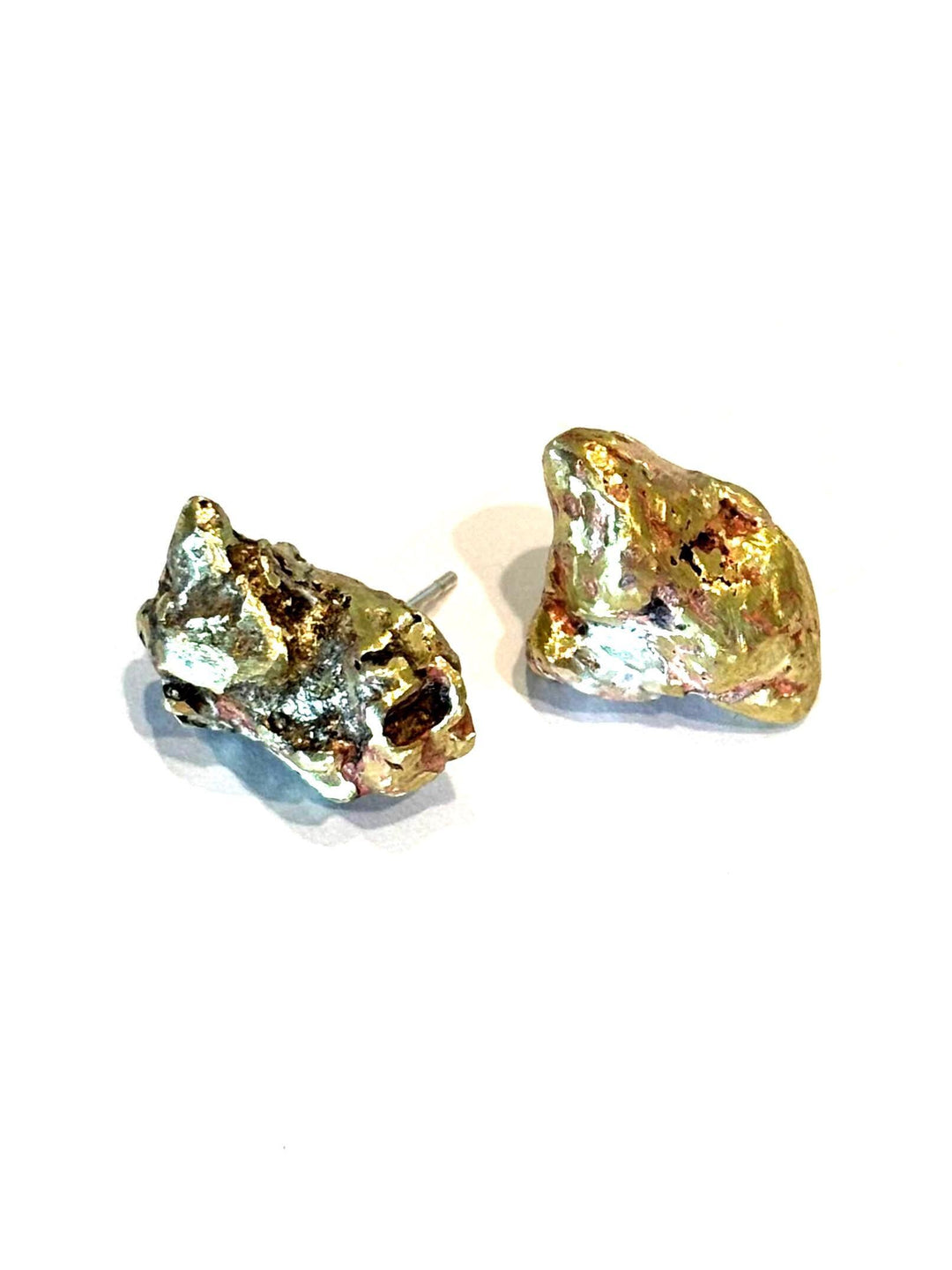Rustic Gold Nugget Mixed Metal Stud Earrings 1/2" Diameter Handcrafted Artisan Design Brass Copper and Sterling Silver Boho Jewelry Gift