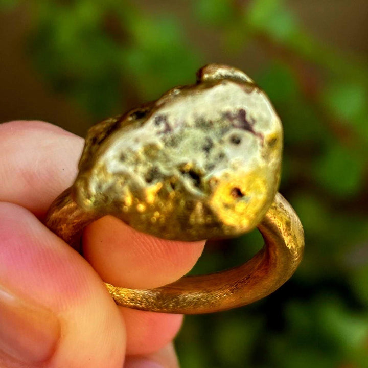 Brass Nugget Ring Bold Design Statement Piece Handcrafted Jewelry Rustic Style Boho Accessory Unisex Band Textured Metal Artisan Crafted