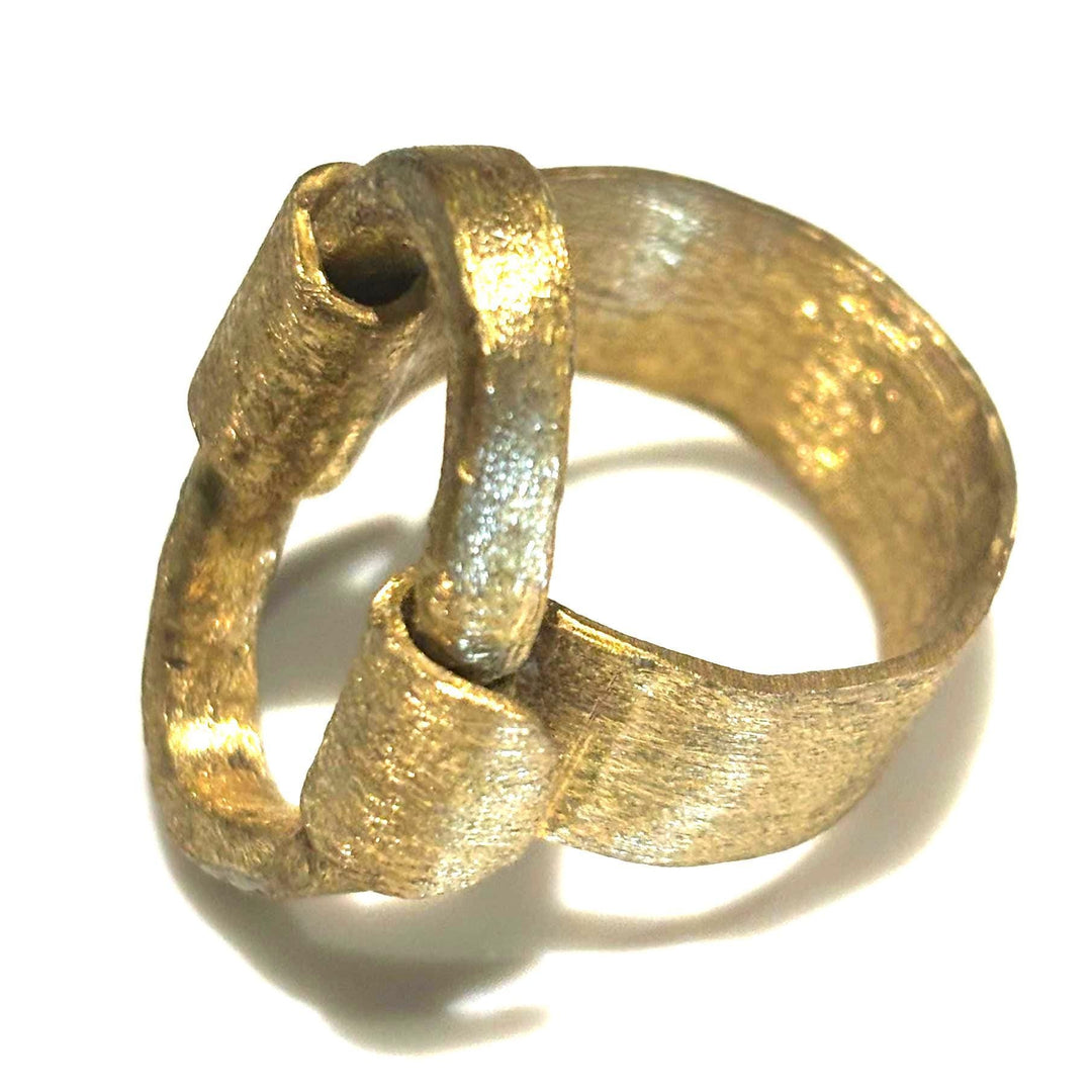 Brushed Gold Ring Bold Statement Brass Jewelry Handmade Design Geometric Artisan Metal Piece Sculptural Style Modern Aesthetic Matte Finish