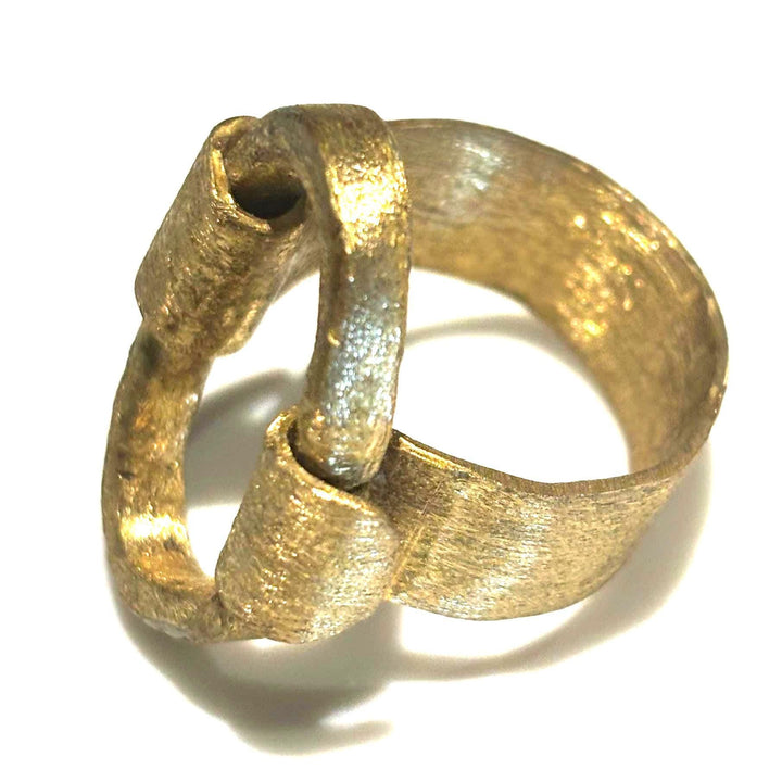 Brushed Gold Ring Bold Statement Brass Jewelry Handmade Design Geometric Artisan Metal Piece Sculptural Style Modern Aesthetic Matte Finish