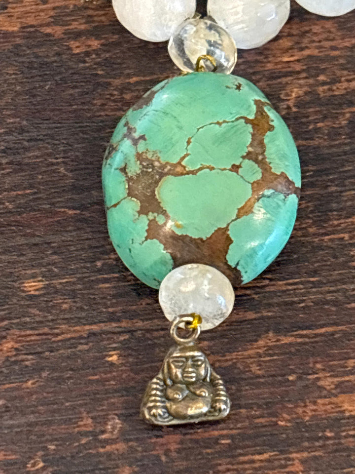Moonstone Mala Necklace Prayer Beads Meditation Strand Spiritual Healing Crystal Jewelry Boho Style Yoga Accessories Brass Cross Pendant