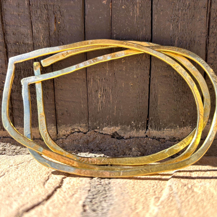 Hammered Brass Bracelet Stacking Set Handmade Bangle Hypoallergenic Jewelry Tarnish Resistant Metal Accessory Bohemian Style Minimalist