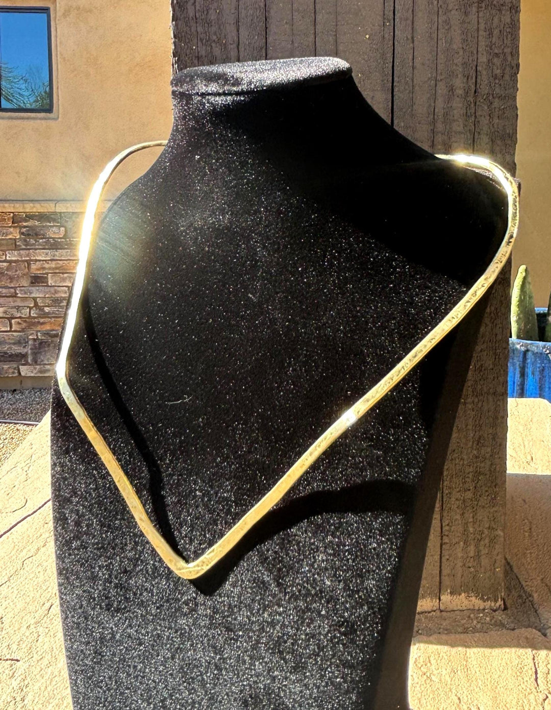Brass Choker Necklace V Shape Minimalist Design Statement Piece Geometric Jewelry Bold Accessory Adjustable Size Neck Adornment Textured