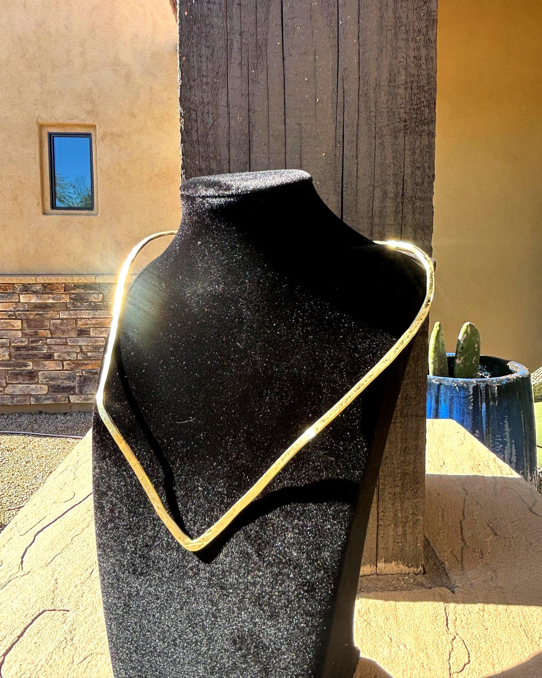 Brass Choker Necklace V Shape Minimalist Design Statement Piece Geometric Jewelry Bold Accessory Adjustable Size Neck Adornment Textured