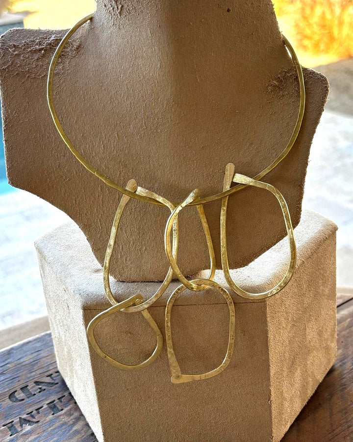 Hammered Brass Statement Choker Necklace – Modular Sculptural Collar – Hand Forged 8 Gauge Brass – Bold Artisan Jewelry – Bejeweled by Ree