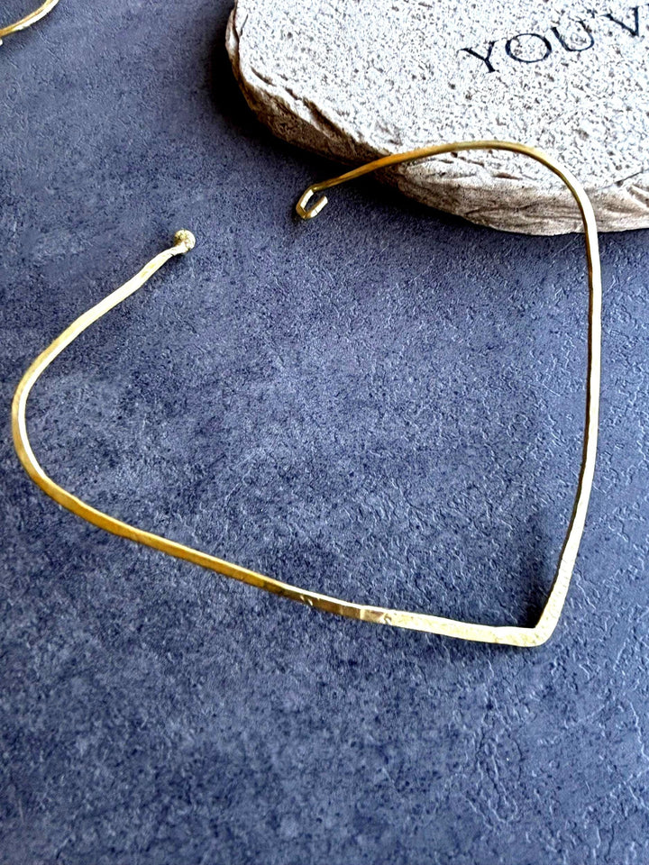 Minimalist Brass Choker Necklace Design Statement Piece Bohemian Style Hammered Texture Handmade Jewelry Allergy Friendly Tarnish Resistant