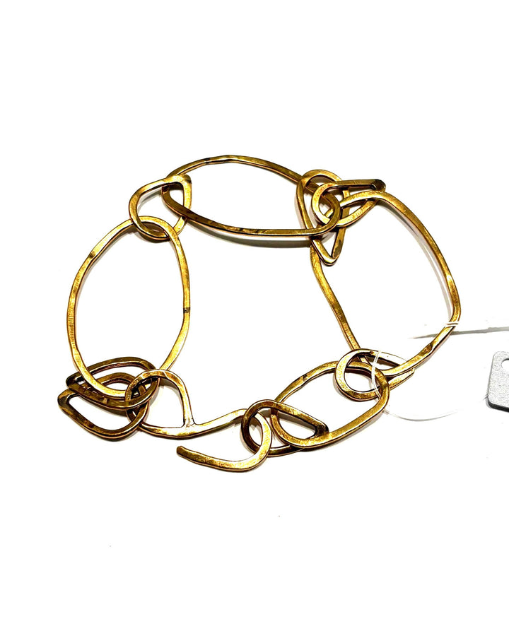 Brass Link Bracelet – Hand Forged Organic Chain Bracelet, Sculptural Elongated Link Jewelry, Tarnish & Allergy Resistant Everbrite Coated