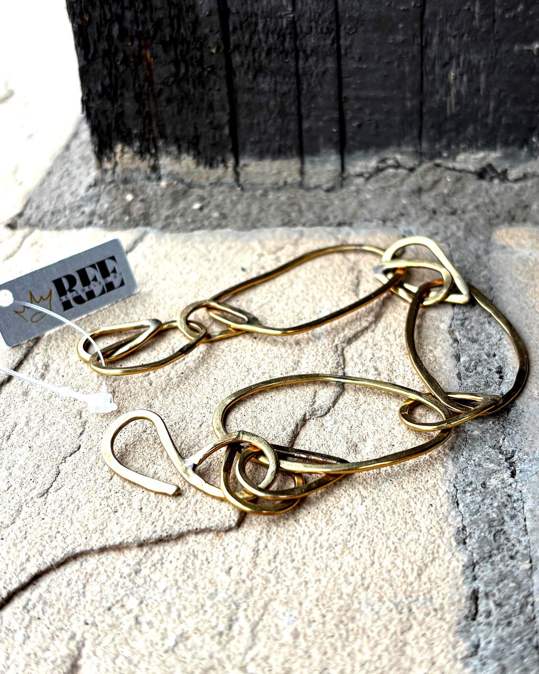 Brass Link Bracelet – Hand Forged Organic Chain Bracelet, Sculptural Elongated Link Jewelry, Tarnish & Allergy Resistant Everbrite Coated