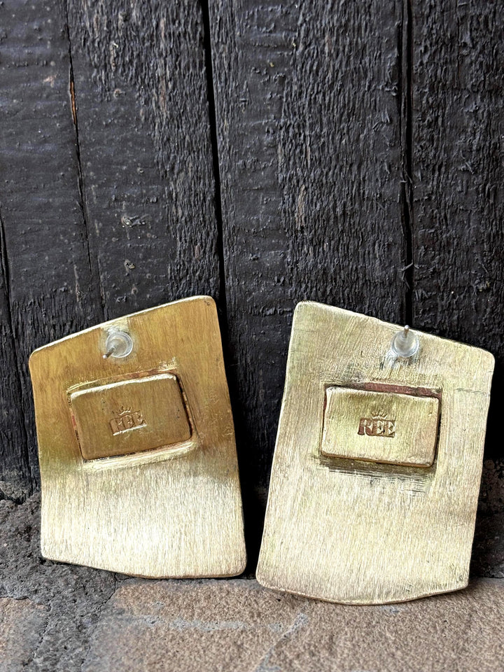 Geometric Brass Earring Statement Piece Modern Design Rectangle Shape Textured Metal Jewelry Gift Women Accessory Bold Style Handmade