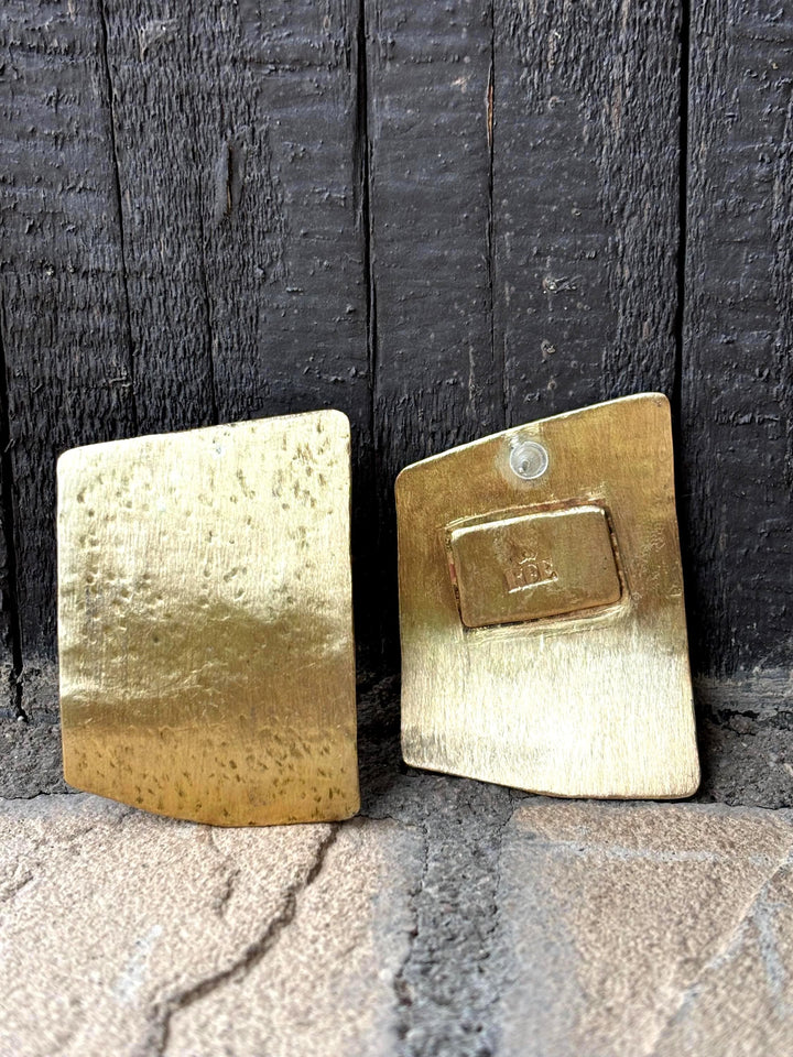 Geometric Brass Earring Statement Piece Modern Design Rectangle Shape Textured Metal Jewelry Gift Women Accessory Bold Style Handmade