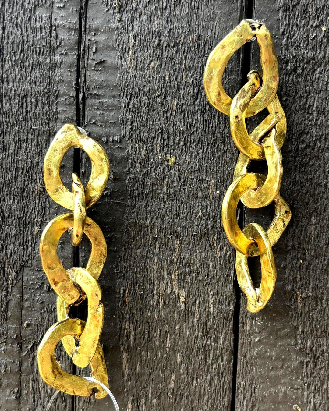 Brass Link Chain Earrings – Hand Forged Organic Link Dangle Earrings, Sterling Silver Posts, Sculptural Statement Chain Jewelry