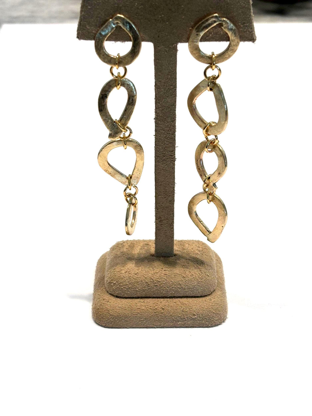 Gold Dangle Earring Statement Piece Bold Geometric Brass Design Elegant Jewelry Gift Boxed Fancy Accessory Modern Style Bohemian Inspired