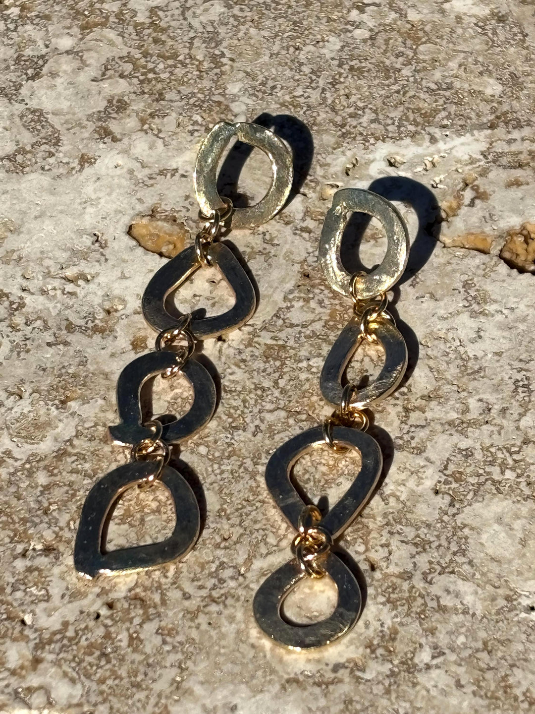 Gold Dangle Earring Statement Piece Bold Geometric Brass Design Elegant Jewelry Gift Boxed Fancy Accessory Modern Style Bohemian Inspired