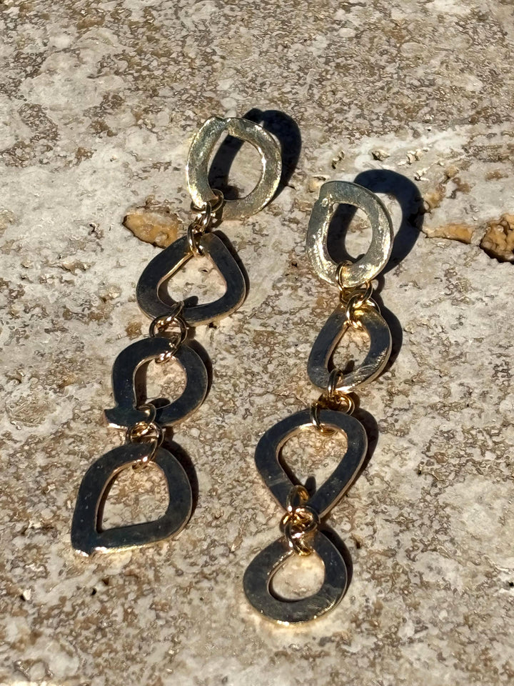 Gold Dangle Earring Statement Piece Bold Geometric Brass Design Elegant Jewelry Gift Boxed Fancy Accessory Modern Style Bohemian Inspired