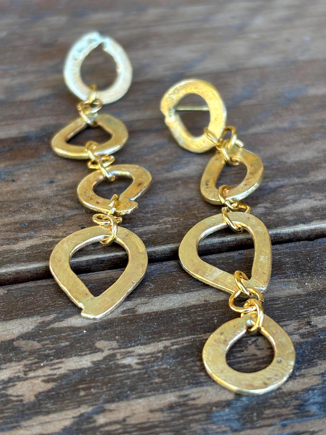 Gold Dangle Earring Statement Piece Bold Geometric Brass Design Elegant Jewelry Gift Boxed Fancy Accessory Modern Style Bohemian Inspired