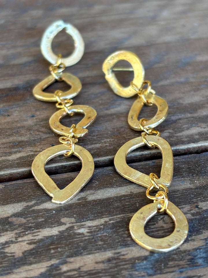Gold Dangle Earring Statement Piece Bold Geometric Brass Design Elegant Jewelry Gift Boxed Fancy Accessory Modern Style Bohemian Inspired