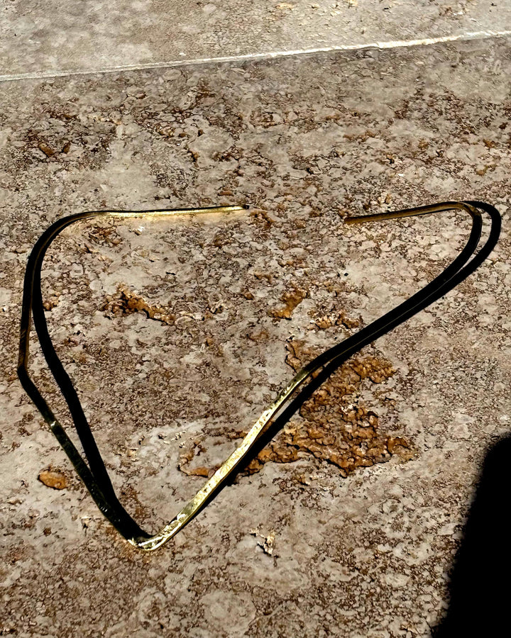 Brass Choker Necklace V Shape Minimalist Design Statement Piece Geometric Jewelry Bold Accessory Adjustable Size Neck Adornment Textured