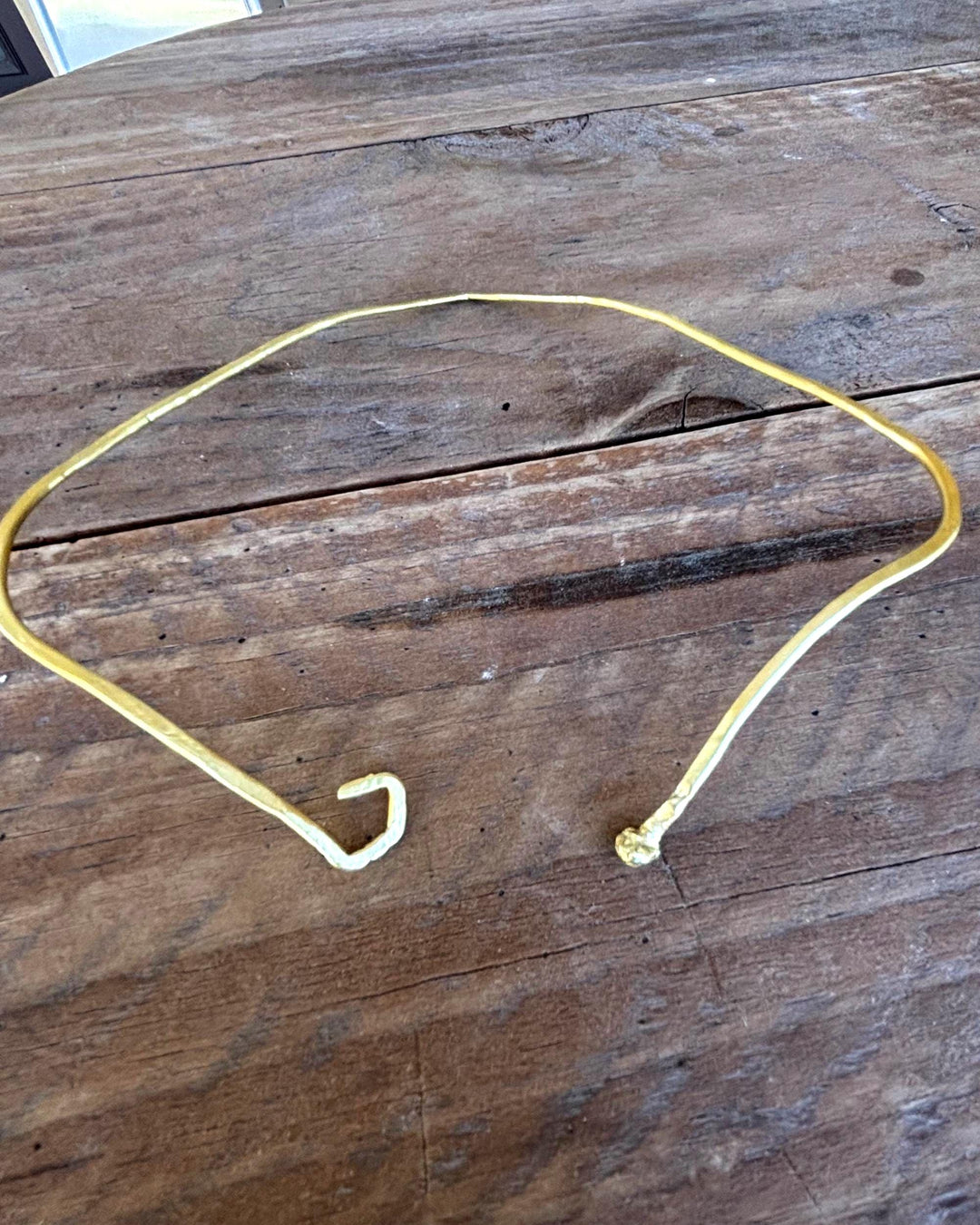 Minimalist Brass Choker Necklace Design Statement Piece Bohemian Style Hammered Texture Handmade Jewelry Allergy Friendly Tarnish Resistant