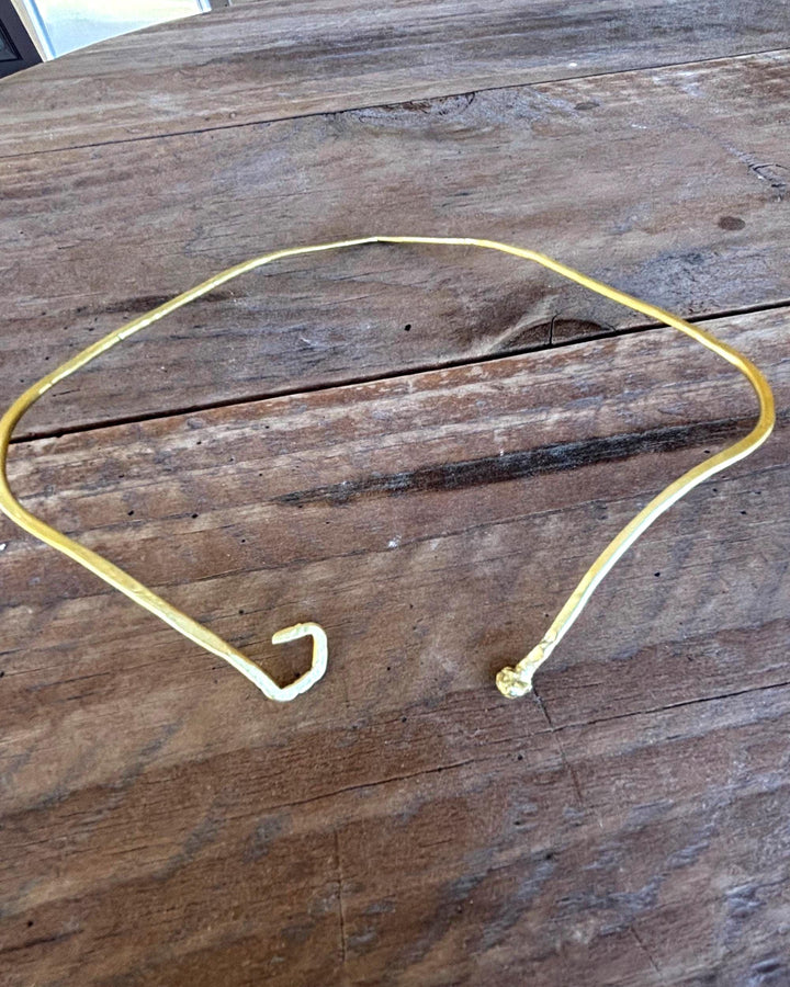Minimalist Brass Choker Necklace Design Statement Piece Bohemian Style Hammered Texture Handmade Jewelry Allergy Friendly Tarnish Resistant