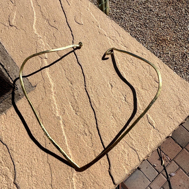 Minimalist Brass Choker Necklace Design Statement Piece Bohemian Style Hammered Texture Handmade Jewelry Allergy Friendly Tarnish Resistant