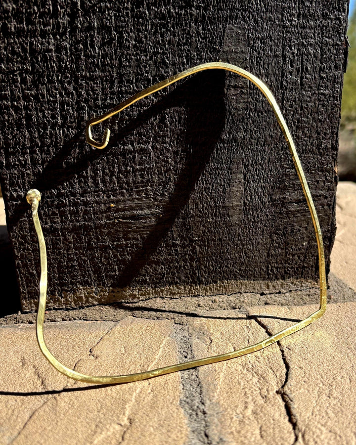 Minimalist Brass Choker Necklace Design Statement Piece Bohemian Style Hammered Texture Handmade Jewelry Allergy Friendly Tarnish Resistant