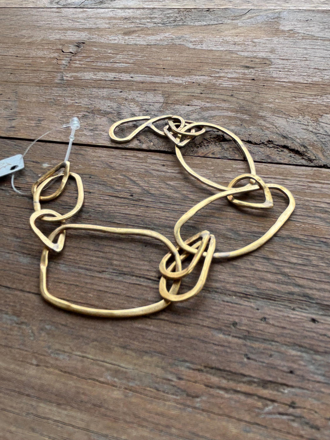 Brass Link Bracelet – Hand Forged Organic Chain Bracelet, Sculptural Elongated Link Jewelry, Tarnish & Allergy Resistant Everbrite Coated