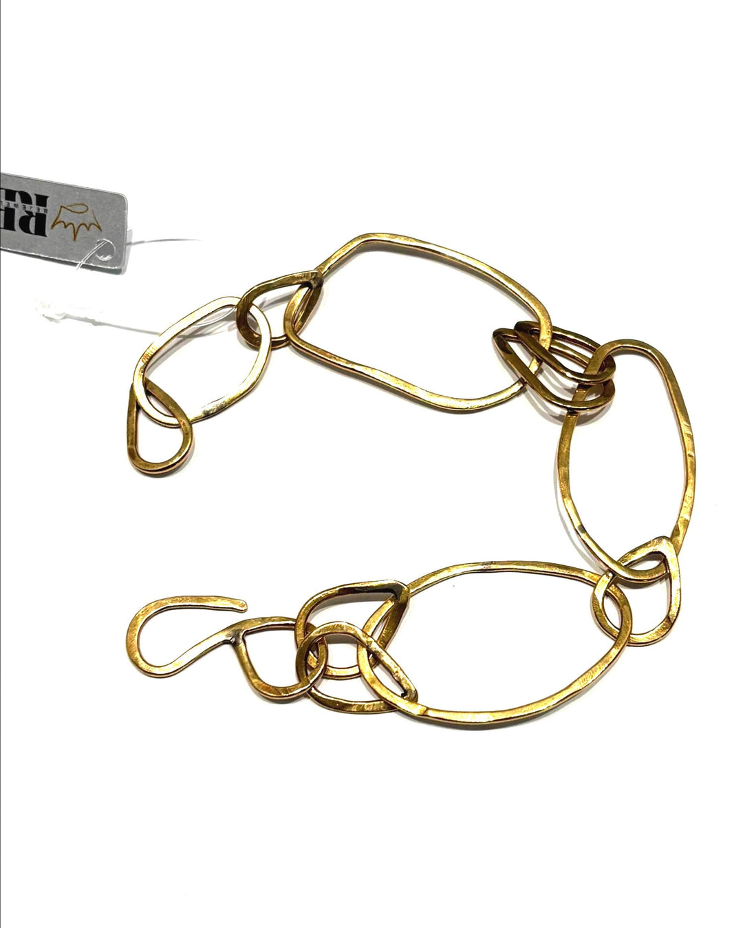 Brass Link Bracelet – Hand Forged Organic Chain Bracelet, Sculptural Elongated Link Jewelry, Tarnish & Allergy Resistant Everbrite Coated