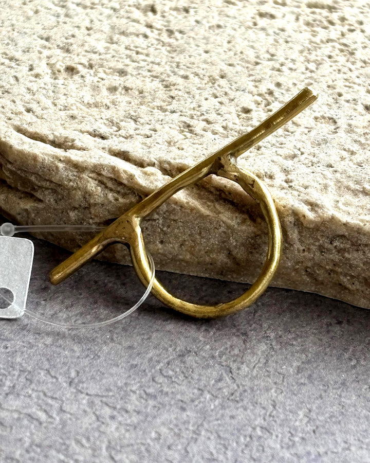 Twig Statement Ring – Hand Forged Brass Twig Bar Ring, Everbrite Coated Horizontal Twig Ring, Organic Sculptural Nature Jewelry