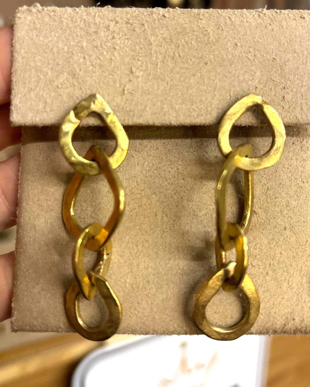 Brass Link Chain Earrings – Hand Forged Organic Link Dangle Earrings, Sterling Silver Posts, Sculptural Statement Chain Jewelry